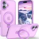 Magnetic for iPhone 17 Case with Ring Stand, [10 FT Drop Protection] [Velvety Touch] Slim Translucent Matte Back Shockproof Phone Case for iPhone 17 6.3'', Lavender