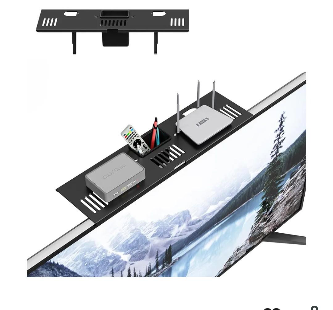 Adjustable Steel TV Top Shelf, Floating TV Stand, Universal Monitor Shelf for Soundbar, Game Console, Cable Box, Router Shelves (16.93x4.72inch with 1 Boxes)