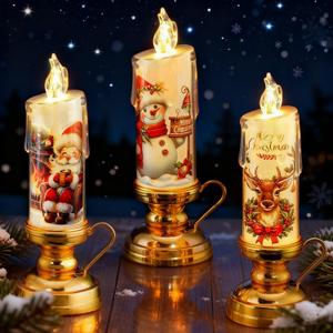 Flameless Christmas Candles - Snowmen, Santa, Elk LED Pillar Candles Christmas Decorations Indoor for Tables Centerpieces Window Home Holiday Decor, Battery Operated