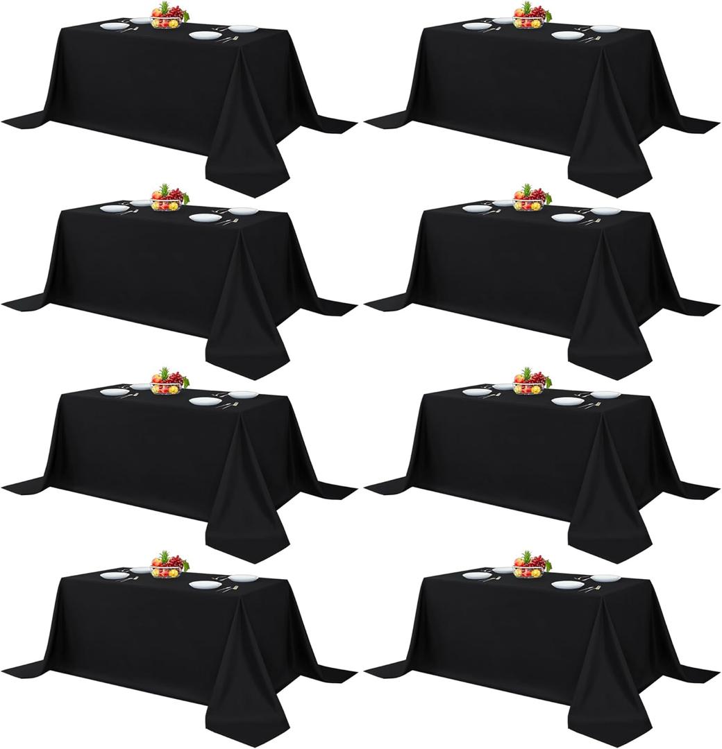 Fitable 8 Pack Rectangle Tablecloths: Stain Resistant Wrinkle Free Fabric Table Clothes, Washable Reusable Polyester Table Covers for Wedding Party Birthday Banquet Reception(Black, 90x132 Inch)
