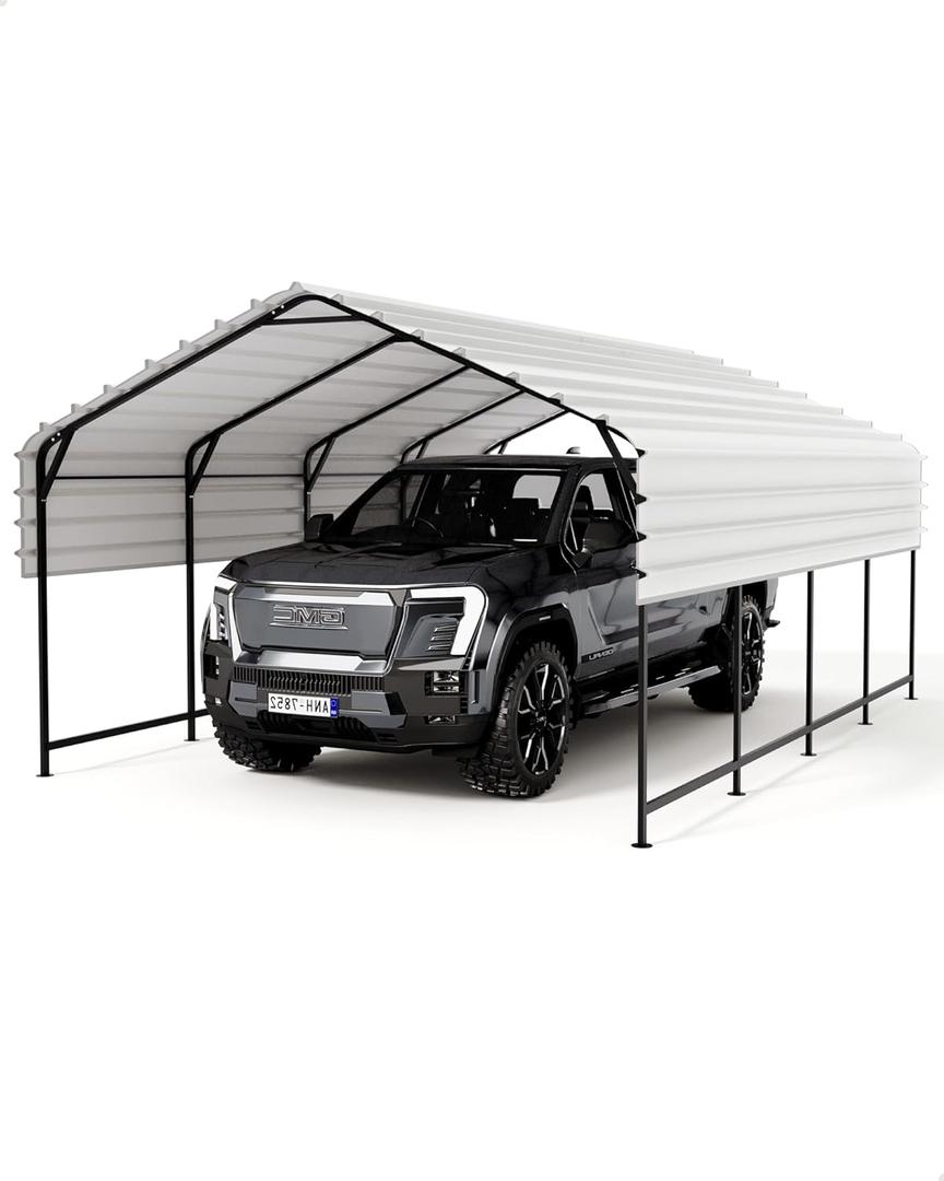 GarveeLife Metal Carport 13 ft x21 ft Heavy Duty, Steel Carport with 10 ft Height and 16 Ga. Reinforced Poles, Permanent Shed for Full-Sized Pickup Trucks, Bass Boats, and Tractors