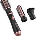 Mooqlizz Rotating Hair Dryer Brush, 3 in 1 Round Hot Air Spin Brush Set, Volumizer Blow Dryer Brush with 2 Brushes and Concentrator, Pink Black
