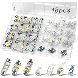 48Pcs Led Interior Car Lights Kit, 6500K White Interior Bulbs Replacement (194 T10 DE3175 W5W 168 578 2825 T5 31mm 36mm 41mm), Dome Map Dash Door Trunk License Plate Lights for Cars Trucks RVs