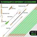FTIHTRY 14FT Fiberglass Running Electrical Wire Glow Rods Wire Pulling with 8 Different Attachments, Fish Rods Electrical Kit and Fish Tape Wire Puller