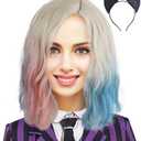 Enid Sinclair Wigs with Headband Curly Blonde Pink Blue Wigs for Halloween