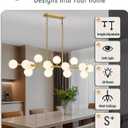 55" Long Brass Gold Chandeliers for Dining Room Kitchen Island, Large Globe Sputnik Linear Chandelier, 16 Lights Mid Century Modern Light Fixture Over Table, Milk White Bubble, GC-08