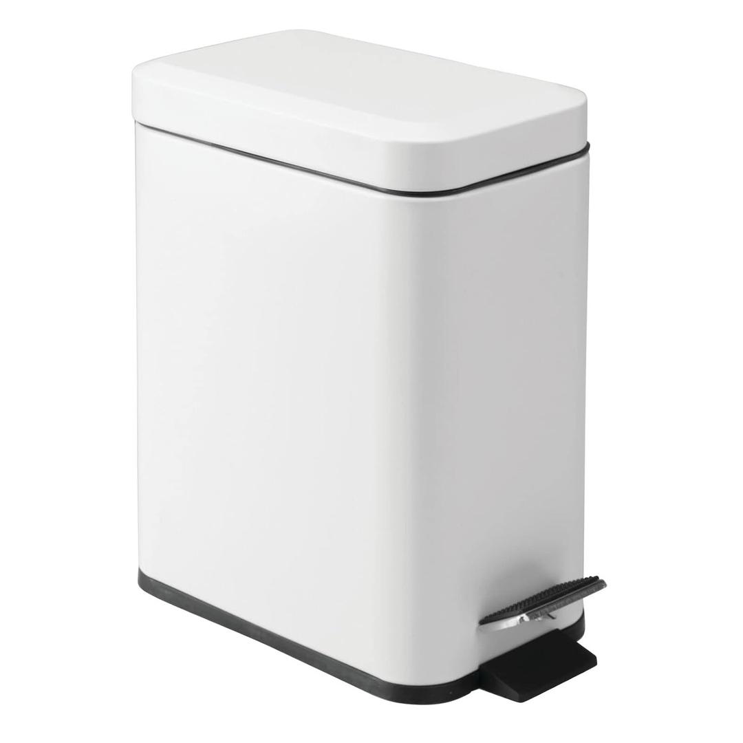 mDesign 5 Liter Rectangular Small Steel Step Trash Can Wastebasket, Garbage Container Bin for Bathroom, Powder Room, Bedroom, Kitchen, Craft Room, Office - Removable Liner Bucket, Matte White (1.3 Gallon)