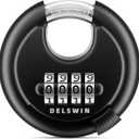 DELSWIN 4 Digit Combination Disc Padlock with Hardened Steel Shackle Combo Lock for Sheds, Storage Unit, School Gym Locker and Fence (Black,1Pcs)