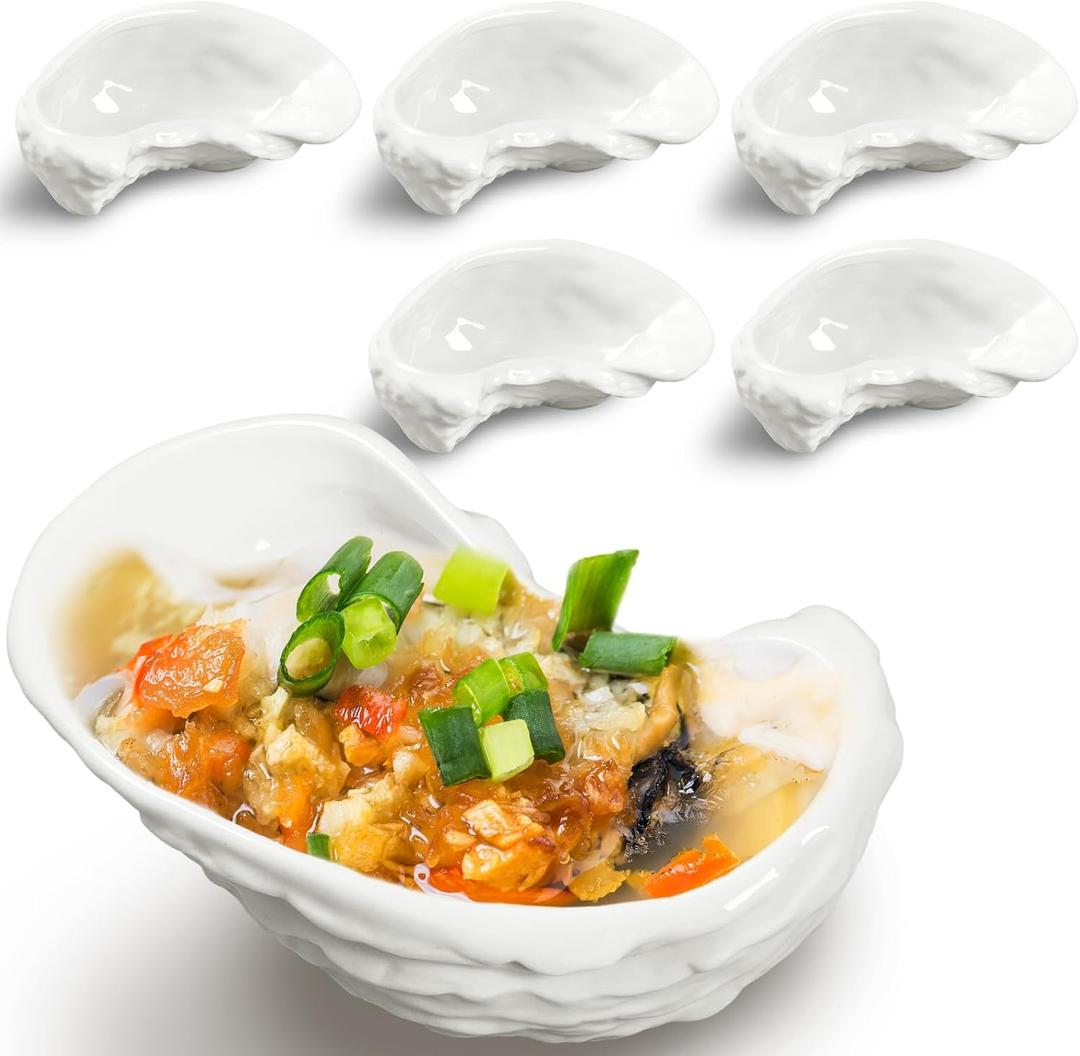 Reallnaive 6 Pcs Ceramic Oyster Shells Reusable Oyster Grilling Shells Large Clam Baking Dish Platter Plate for Cooking Shrimp Scallops Clams Seafood of All Kind