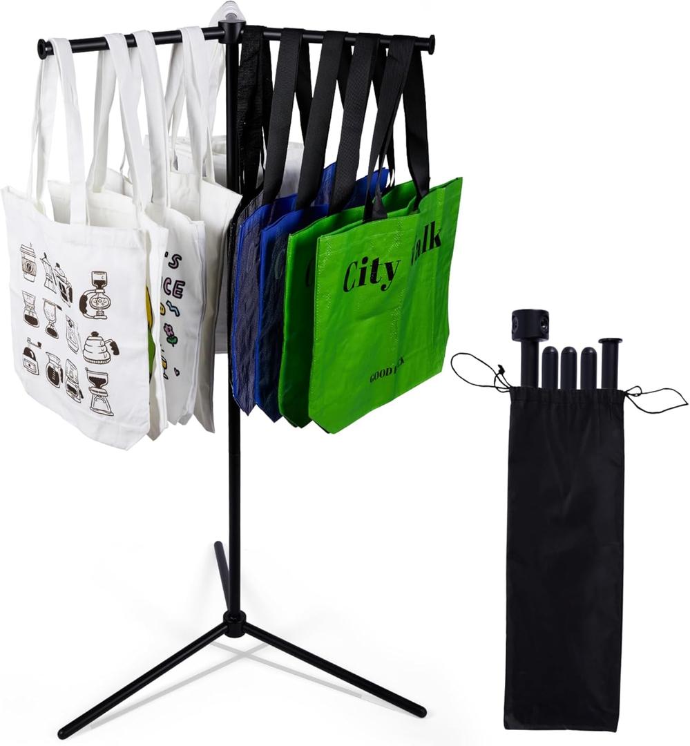 Shopping Bag Rack, Tote Bag Holder Stand for Vendors, Metal Stand for Retail Store, Craft Fairs, Boutique, Trade Show