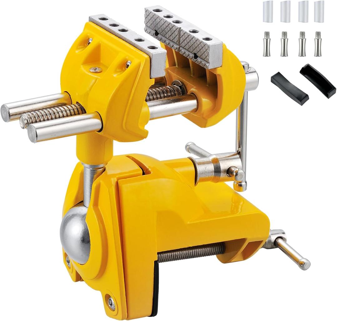 MAXMAN Bench Vise 3 Inch, Heavy Duty Home Bench Clamp with 360 Swivel Base, Multi-Purpose Cast Steel Table Vise, Vise Clamps Fixed Tool for Woodworking, Metalworking, Cutting Conduit, Drilling (Yellow)