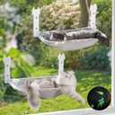 HiPetpy 2 Pack Cat Window Perch, Glow in The Dark Foldable Cat Hammock with Sunken Design & Removable Soft Cover, Breathable Cordless Window Bed for Resting Indoor Kitten (Shallow Perch, 2 Pack - L)