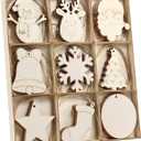 Wohohoho 45Pcs Unfinished Paintable Blank Wooden Christmas Ornaments with Tray, 9 Designs DIY Predrilled Wood Ornaments for Crafts. Christmas Tree Hanging Decorations Xmas Art Birthday Gift for Kids