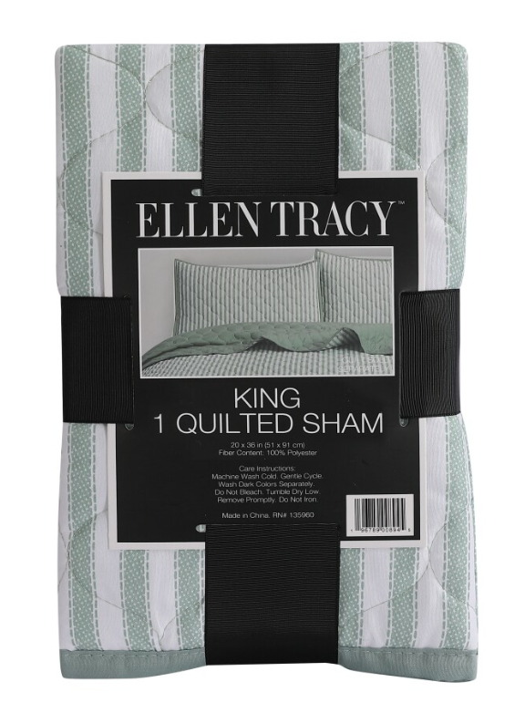 Ellen Tracy Quilt King Sham Green Stripe