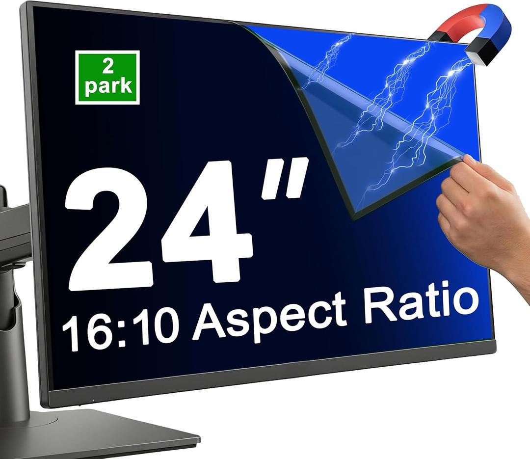 2 Pack Magnetic 24 Inch Monitor Privacy Screen, 16:10 Aspect Ratio, Removable Anti-Glare Blue Light Filter, Anti-Spy Screen Protector for Desktop Computer