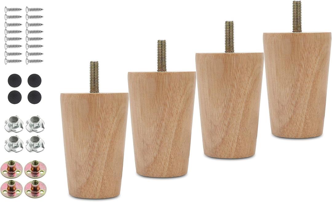 4pcs 3.1 Inch Wood Furniture Legs, Straight Conical Solid Wood Sofa Legs, Mid-Century Style Furniture Feet for Sofa Cabinet Table Cupboard Couch Ottoman Home DIY Projects