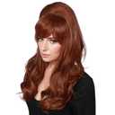 Linfairy Long Wavy Auburn Copper Wig Big Bouffant Beehive Wigs for Women fits 50s 80s Costume (Auburn Copper)