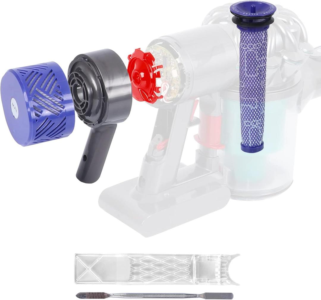 Motor Rear Cover + Pre&Post HEPA Filter Set Compatible with Dyson V6 DC58 DC59 DC62 DC72 DC74 SV03 SV04 SV05 SV06 SV07 SV08 SV09 Vacuum Cleaner Upgrade Filter Replacement Parts (Grey)