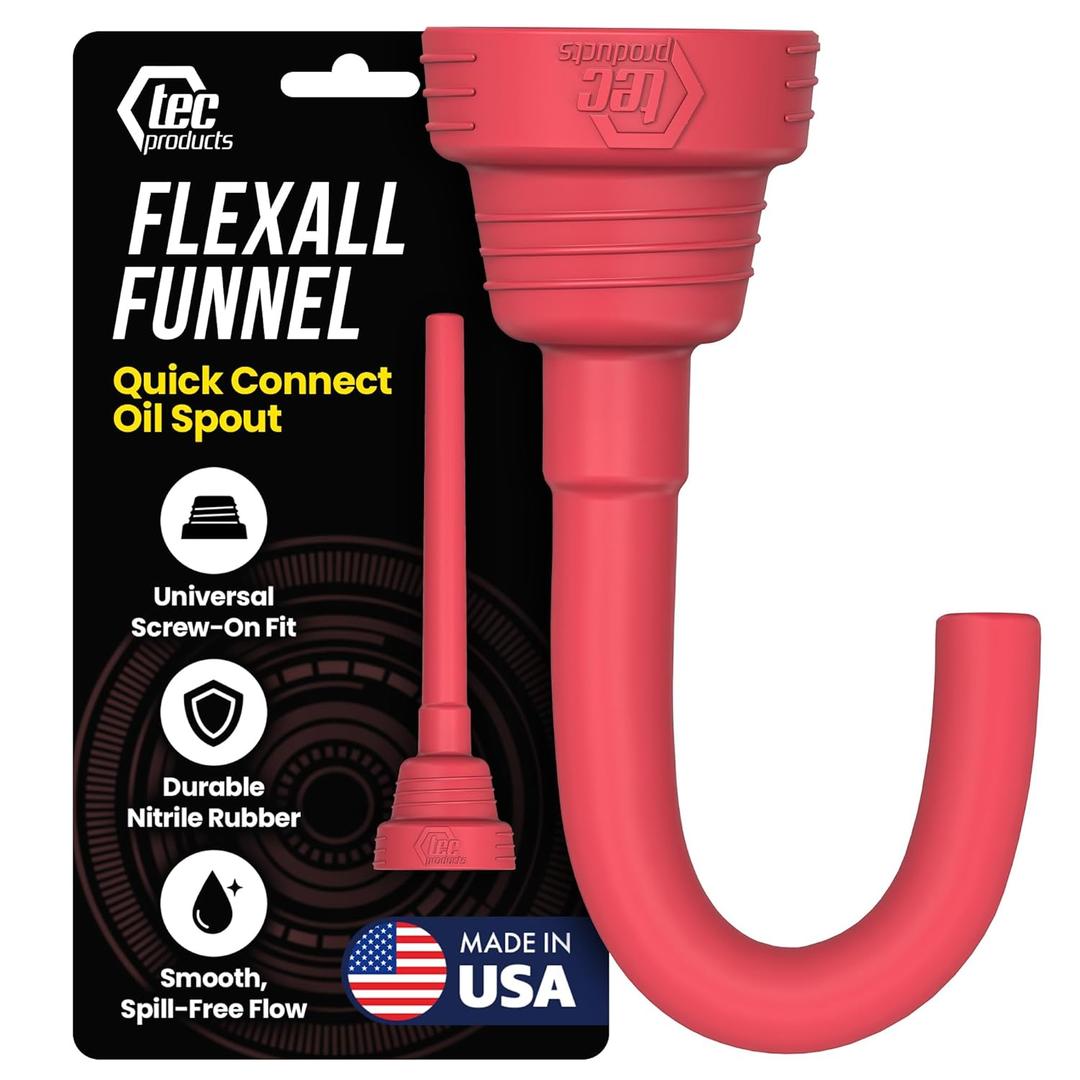 TEC Products FlexAll Quick Connect Oil Spout - Nitrile Rubber Screw-on Oil Change Funnel & Fluid Transfer - Fits Gallon, Quart, Pint Container - Ideal for Autos, Tractors & Boats (7.35 x 1.75 Inches)