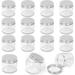 Keadic 15 Pcs 60ml/2oz Glass Jars with Lids Assortment Set, Mini Round Airtight Canning Sample Jars with Silver Lids, Tiny Makeup Containers Empty Cosmetic Containers for Lotions Powders Liquid Creams
