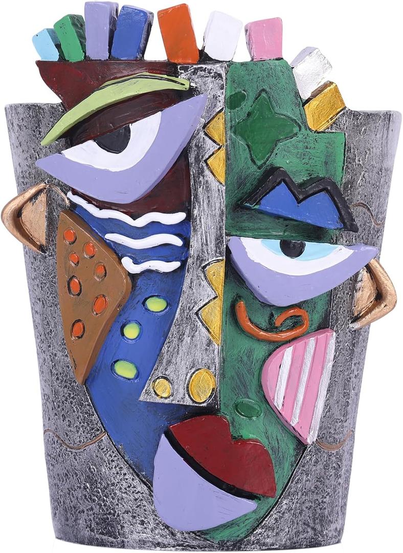 Abstract Face Planter Pot Head, Funky Planter Decorative for Indoor Plants, Whimsical Colorful Art Large Resin Plante for Indoor and Outdoor Garden, Vintage Unique Home Decor