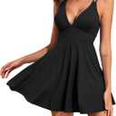 Aleumdr Swim Dress for Women One Piece Tummy Control Swimsuit Ribbed A Line Skirted Bathing Suits (Black, XXL)