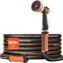 VEVOR Garden Hose, 150 ft 5/8" Heavy Duty Rubber Water Hose with 10 Mode Nozzle, 150PSI Working & 600PSI Burst, Flexible & Non-kink Outdoor Waterhose with 3/4" Fitting, Lightweight Hoses for Gardening
