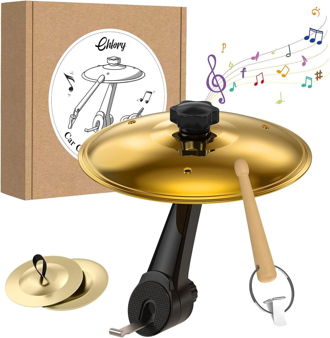 2 Pack Car Cymbal Air Vent, Mini Drum Crash Cymbal Set with Drum Stick, Funny Musical Instruments Gadget for Drummer Music Lovers Gift, Compact Durable Car Accessory for Most Vehicles(Silver & Gold)