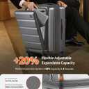 Expandable 20Inch Carry On Luggage Airline Approved - Front Pocket Travel Suitcase 100% PC Unbreakable -with Cup Holder,USB Charge,Side Pothook, 360Spinner Wheels, TSA Lock-Grey