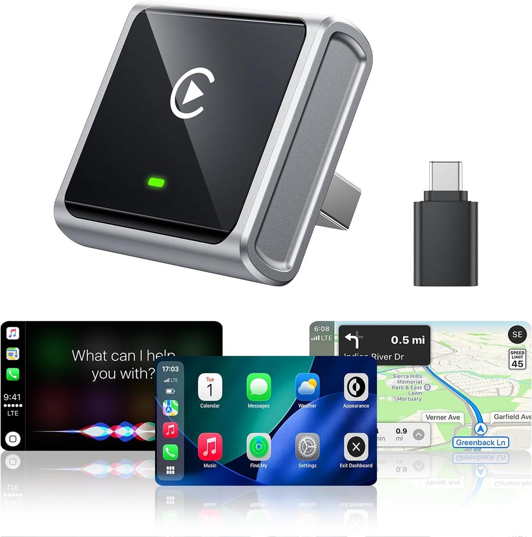 Wireless CarPlay Adapter for iPhone Only, with USB-C | Zero-Latency Auto-Connect GPS, Easy Wired-to-Wireless Conversion for Apple CarPlay, Works with Factory Wired CarPlay, Gray