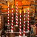 6PCS Christmas Flameless Taper Candles - Candy Cane Red and White Stripes Flickering Battery Operated LED Candles for Xmas Centerpiece Holiday Party, Wedding, Winter Home Decoration