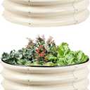 Gartist 2 Pcs 2x2X1 ft Metal Galvanized Round Raised Garden Bed Kit Outdoor, Cream White Planter Garden Bed, Raised Box for Vegetables, Fruits, Flowers & Herbs