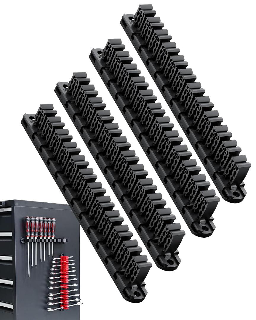DEHOYI Magnetic Screwdriver Organizer and Wrench Organizer for Workshop, Garage | Heavy-Duty Tool Organizer for 48 pcs tools & Space-saving tool holder | Gift for father and boyfriend (4pcs, Black)