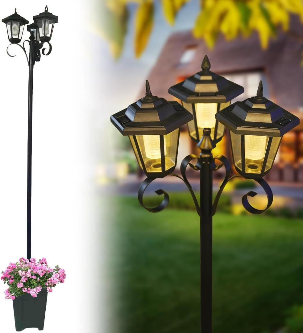 68.9" Solar Lamp Post Light with Planter,3-Head Solar Pole Light Outdoor Waterproof for Porch,Yard,Driveway,Garden,Patio Decor (1Pack) 68.9" Solar Lamp Post Light with Planter,3-Head Solar Pole Light Outdoor Waterproof for Porch,Yard,Driveway,Garden,Patio Decor (1Pack)