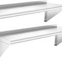 Stainless Steel Shelf 12" x 48" - 2 Pack 350 lb Wall Mounted Commercial Stainless Steel Shelves Metal Shelving for Restaurant, Bar, Utility Room, Kitchen and Garage (2 Piece Set)