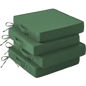 IASEAHK Patio Chair Cushions, 19" x 19" x 3" Outdoor Chair Cushions Set of 4, Waterproof Outdoor Cushions for Patio Furniture, Outdoors Seat Cushions Set of 4 with Handle and Ties, Forest Green