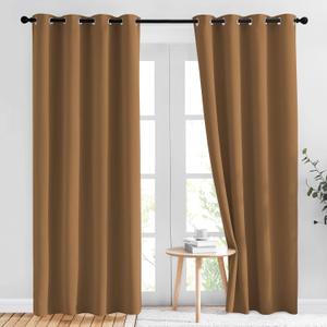 NICETOWN Gold Brown Curtains 2 Panels 84 inches Long - Grommet Blackout Thermal Insulated Room Darkening Sound Reducing Window Drapes for Living Room/Bedroom, W52 x L84