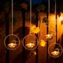 Solar Hanging Lanterns, Dragonfly Style Outdoor Chandelier, Waterproof Auto On/Off Solar Tea Lights for Garden, Patio, Porch, Balcony, Tree Decor (Flickering Flame, 4-Pack)