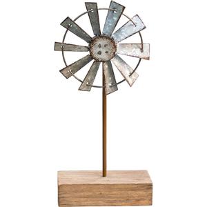 CWI Gifts Simple Windmill Table Sitter - 10 inch Galvanized Metal Windmill - Farmhouse Tabletop Decor