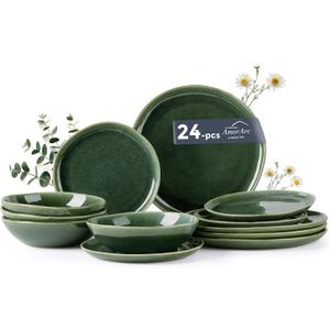 AmorArc Ceramic Dinnerware Sets,Handmade Reactive Glaze Stoneware Plates and Bowls Sets,Highly Scratch Resistant | Dishwasher & Microwave Safe Dishes Set,Service for 8 (24pc)