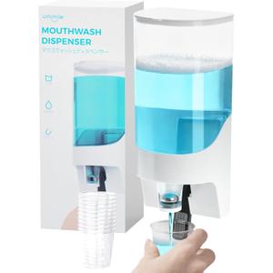 Umimile Mouthwash Dispenser for Bathroom, Plastic Mouthwash Dispenser Wall Mounted, 30.4oz(900ml) Mouthwash Container with 10Pcs Reusable Cups,White
