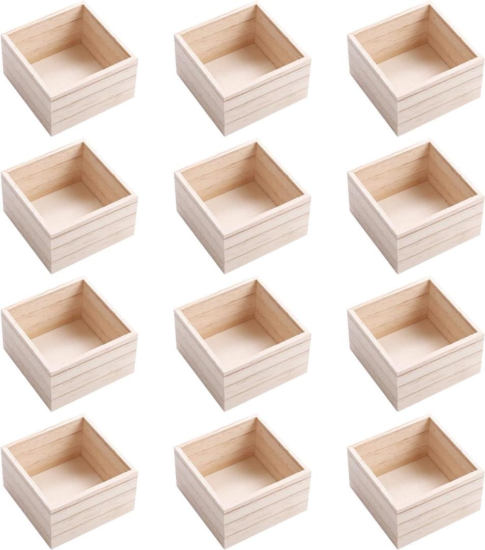 (12 Pack) 6" x 6" Unfinished Wooden Box Storage Organizer Small Wooden Boxs for Art Crafts Collectibles Home Venue Decor