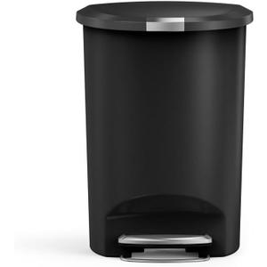 simplehuman 50 Liter / 13 Gallon Semi-Round Kitchen Step Trash Can with Secure Slide Lock, Black Plastic