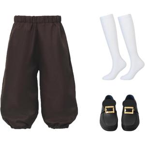 Boys Colonial Costume Set Knicker Pants Shoe Buckles White Socks Accessories for Colonial Style Boys Knicker Pants, Brown, 8