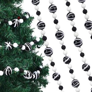 6.56 ft Black and White Christmas Ball Garland Peppermint Candy Christmas Tree Garland Shatterproof Glitter Beaded Vintage Hanging Decoration for Xmas Fireplace Mantel Holiday Party Decor