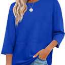 XIEERDUO 3/4 Length Sleeve Tops for Women Business Casual Blouses Slit Side Shirts Blouses Summer Fashion Clothes 2026 (Medium, Royal Blue)