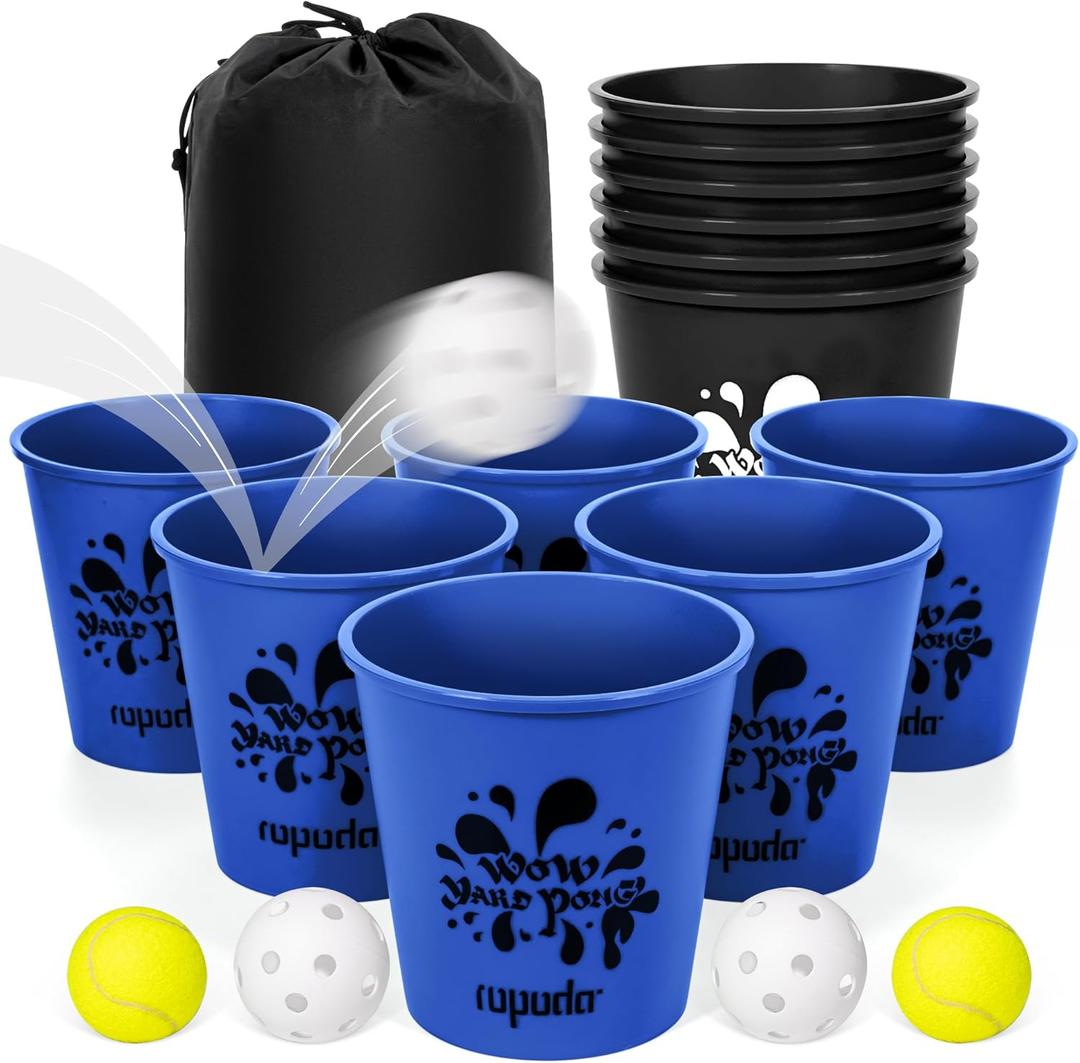 ropoda Giant Yard Pong,Yard Games with Durable Buckets and Balls, Outdoor Game with Carry Bag for The Beach,Lawn, Great Gift Choice for FamiliesBlue and Black (Large)