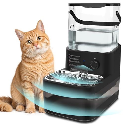 Filterless Cat Water Fountain 3L, Wireless Motion Sensor Cat Water Fountain with 4000mAh Battery, Stainless Steel Cat Bowls, Water Fountain Separate Tanks, Quiet – Black