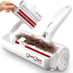 Chom Chom Roller Pet Hair Remover and Reusable Lint Roller - ChomChom Cat and Dog Hair Remover for Furniture, Couch, Carpet, Clothing and Bedding - Portable, Multi-Surface Fur Removal Tool (White)