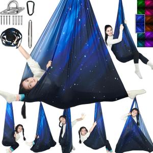 Sensory Swing for Kids Holds up to 300lbs Indoor & Outdoor Therapy Cuddle Swing with Hammock Hooks Hanger Kit for Calming, Effect for Autism, ADHD or SPD (Space Blue)